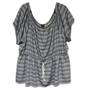Lane Bryant Plus Size Off Shoulder Striped Blue & White Top Size 26/28 4X